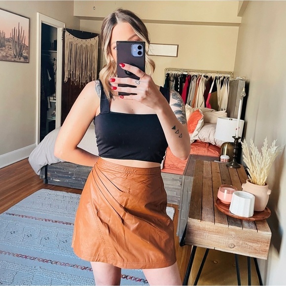 Free People Brown Faux Leather Mini Skirt - Picture 1 of 8